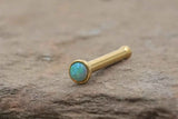 18g Gold Nose Ring Green Opal Tiny Nose Stud