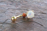 White Opal Glitter Gold Belly Button Ring Prong Set