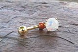 White Opal Glitter Gold Belly Button Ring Prong Set