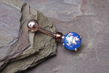 Blue Opal Rose Gold Belly Button Jewelry Ring Prong Set