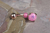 Pink Opal Rose Gold Belly Button Ring Prong Set
