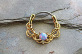 16 Gauge Gold Purple Opal Daith Hoop Ring Daith Clicker Septum Hoop