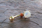 White Opal Glitter Gold Belly Button Ring Prong Set