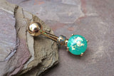 Green Opal Glitter Gold Belly Button Ring Prong Set