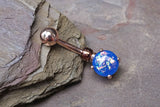 Blue Opal Rose Gold Belly Button Jewelry Ring Prong Set