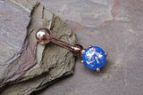 Blue Opal Rose Gold Belly Button Jewelry Ring Prong Set