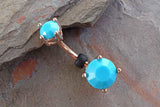 14kt Rose Gold Turquoise Blue Prong Set Belly Button Ring