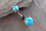 14kt Rose Gold Turquoise Blue Prong Set Belly Button Ring