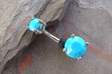 Turquoise Blue Prong Set Silver Belly Button Ring