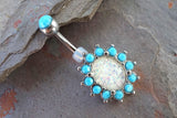 White Opal Turquoise Silver Belly Button Ring