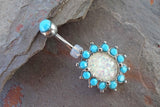 White Opal Turquoise Silver Belly Button Ring