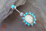 White Opal Turquoise Silver Belly Button Ring