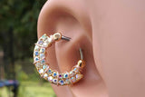 Aurora Borealis Gold Daith Piercing Rook Earring Hoop Gold Clicker