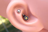 Black Daisy Silver Rook Earring Daith Piercing Eyebrow Ring