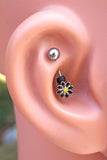 Black Daisy Silver Rook Earring Daith Piercing Eyebrow Ring
