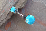 Turquoise Blue Prong Set Silver Belly Button Ring