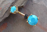 14kt Gold Turquoise Blue Prong Set Belly Button Ring