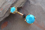 14kt Gold Turquoise Blue Prong Set Belly Button Ring