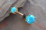 14kt Gold Turquoise Blue Prong Set Belly Button Ring