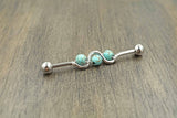 Turquoise Blue Silver Industrial Barbell Scaffold Piercing