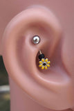 Yellow Daisy Silver Rook Earring Daith Piercing Eyebrow Ring