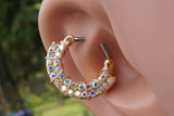 Aurora Borealis Gold Daith Piercing Rook Earring Hoop Gold Clicker
