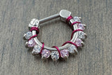 16 Gauge Sparkly Pink and Clear CZ Septum Ring Clicker Daith Ring Rook Earring