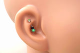Green Opal Silver Rook Earring Daith Piercing Eyebrow Ring
