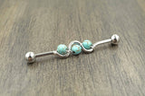 Turquoise Blue Silver Industrial Barbell Scaffold Piercing
