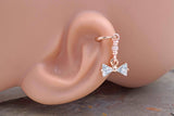 Crystal Bow Beaded Rose Gold Stud Cartilage Hoop Earring Piercing 16g