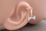 Crystal Bow Beaded Rose Gold Stud Cartilage Hoop Earring Piercing 16g