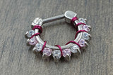 16 Gauge Sparkly Pink and Clear CZ Septum Ring Clicker Daith Ring Rook Earring