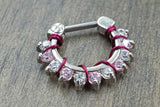 16 Gauge Sparkly Pink and Clear CZ Septum Ring Clicker Daith Ring Rook Earring