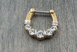 Clear Crystal Gold Septum Ring Clicker Daith Ring Rook Earring