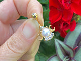 Crescent Moon Pearl Gold Belly Button Ring