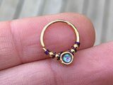 Purple Opal Gold Daith Earring Rook Piercing Hoop