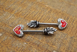 Red Opal Heart Arrowhead Nipple Ring Nipple Barbell