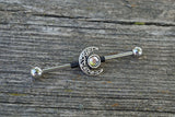 Celestial Moon Industrial Barbell 14g 16g Scaffold Aurora Borealis Crystal