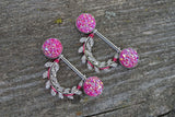 Vine Leaf and Pink Druzy Silver 14g Nipple Shield Nipple Ring Nipple Piercing