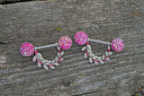 Vine Leaf and Pink Druzy Silver 14g Nipple Shield Nipple Ring Nipple Piercing