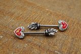 Red Opal Heart Arrowhead Nipple Ring Nipple Barbell
