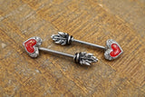 Red Opal Heart Arrowhead Nipple Ring Nipple Barbell