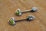 Green Opal Heart Arrowhead Nipple Ring Nipple Barbell