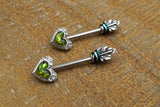 Green Opal Heart Arrowhead Nipple Ring Nipple Barbell