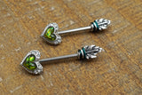 Green Opal Heart Arrowhead Nipple Ring Nipple Barbell