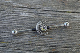 Celestial Moon Industrial Barbell 14g 16g Scaffold Aurora Borealis Crystal