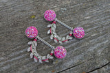 Vine Leaf and Pink Druzy Silver 14g Nipple Shield Nipple Ring Nipple Piercing