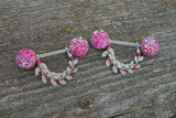 Vine Leaf and Pink Druzy Silver 14g Nipple Shield Nipple Ring Nipple Piercing