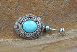 Short Belly Ring - Blue Concho Southwestern Belly Button Ring - Gift For Teens - Gift under 15