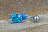 Elegant Aqua Blue Square CZ Belly Button Ring Jewelry